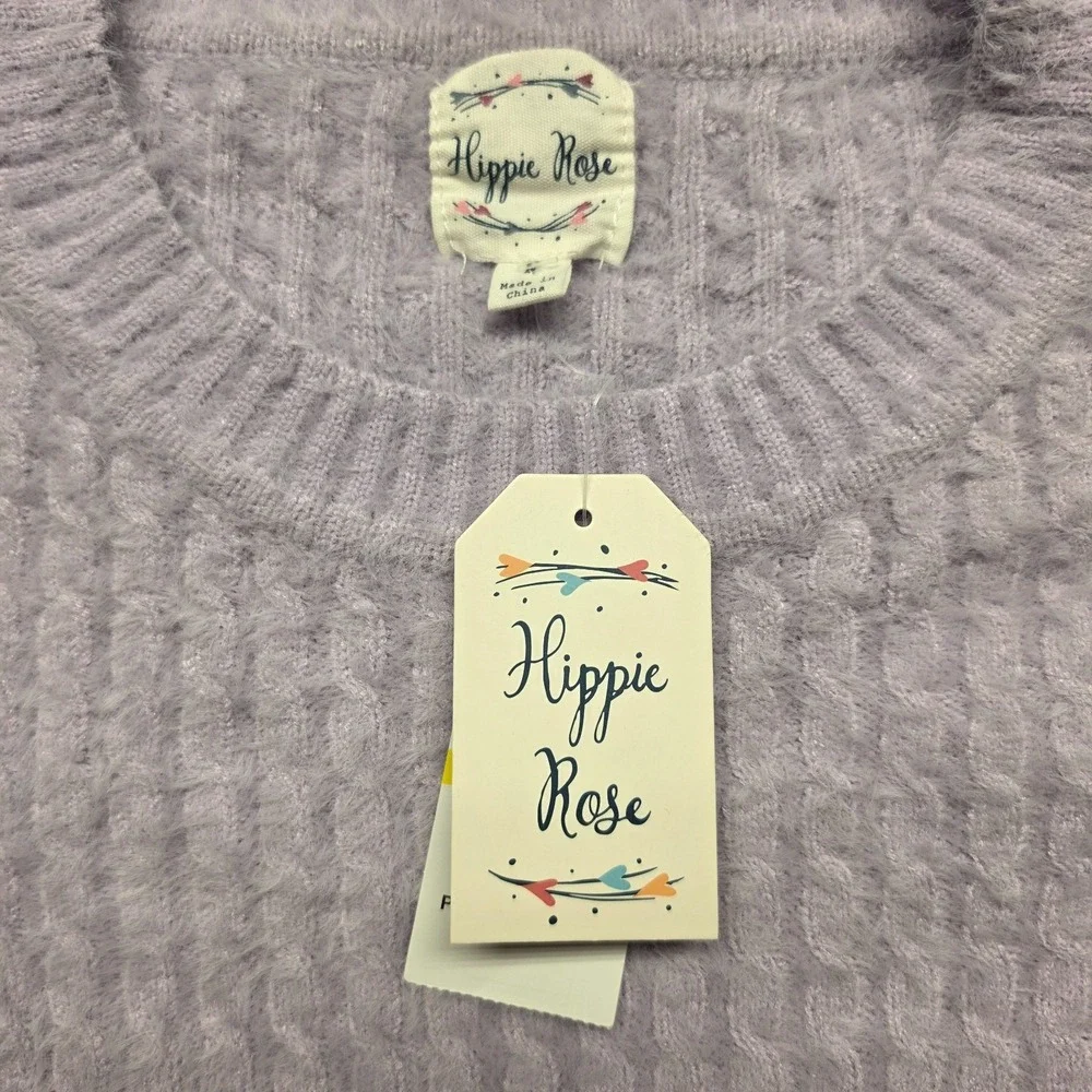 Hippie Rose Womens Medium Lavender Haze Eyelash Knit Cropped Sweater